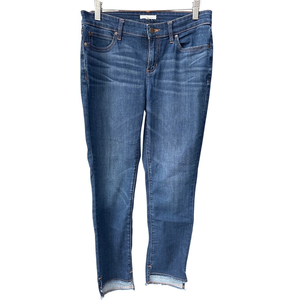 Eileen Fisher Jeans Womens Size 4 Dark Wash Frayed Raw Hem Stretch Denim Pants
